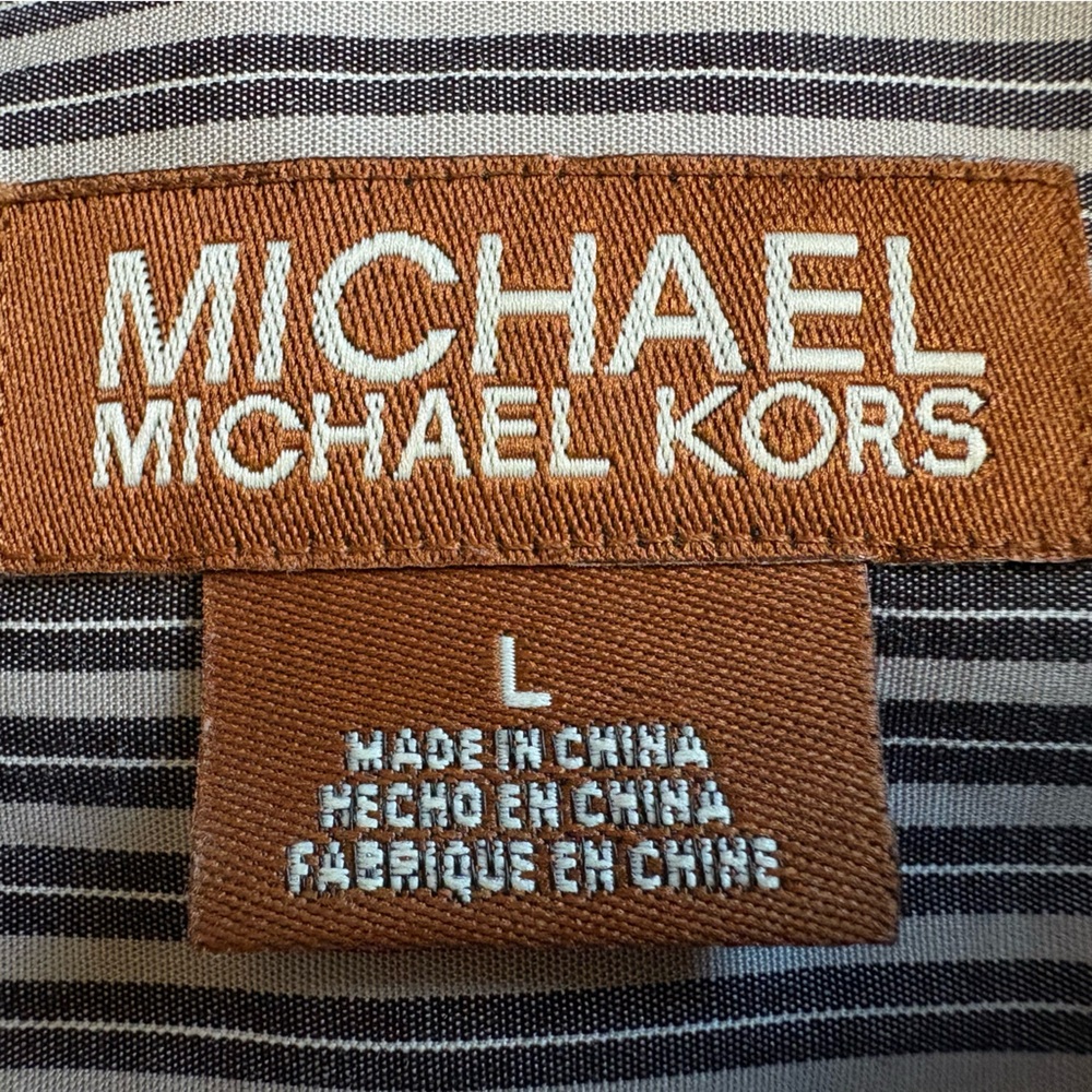 Michael Kors Men’s Striped Long Sleeve Button Shirt Size Large Extra Button EUC - Picture 4 of 11